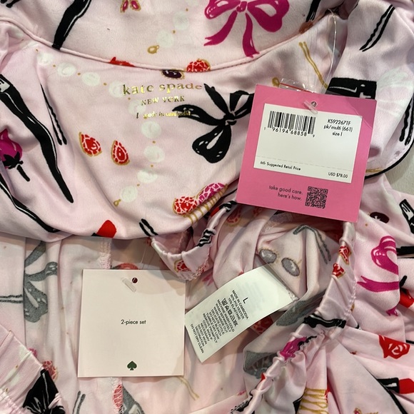 NWT Kate Spade Things We Love Pink Long-Sleeve Pajama Set, S - Picture 6 of 6